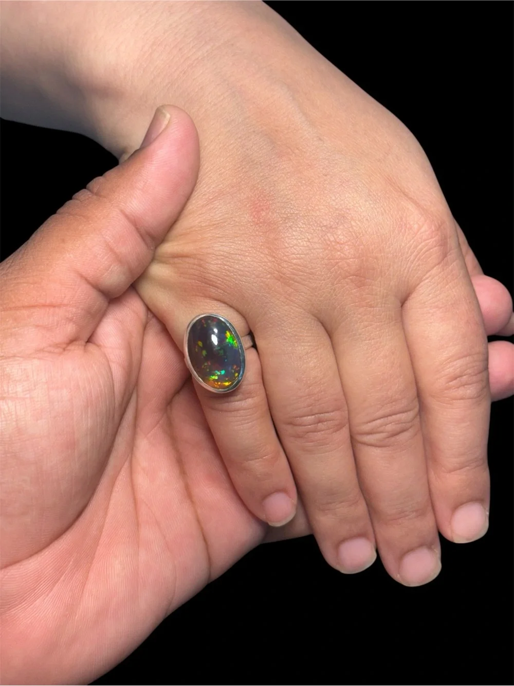 5 Ct Natural Ethiopian Opal Ring 925 Sterling Silver Size 4.2 Oval Cabochon